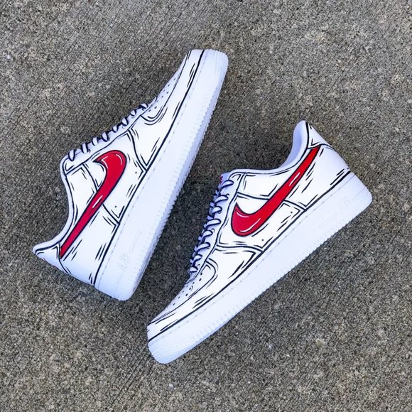 Nike Air Force 1 Cartoon Red Custom Shoes Low Swoosh Black Outline All Sizes main image 8